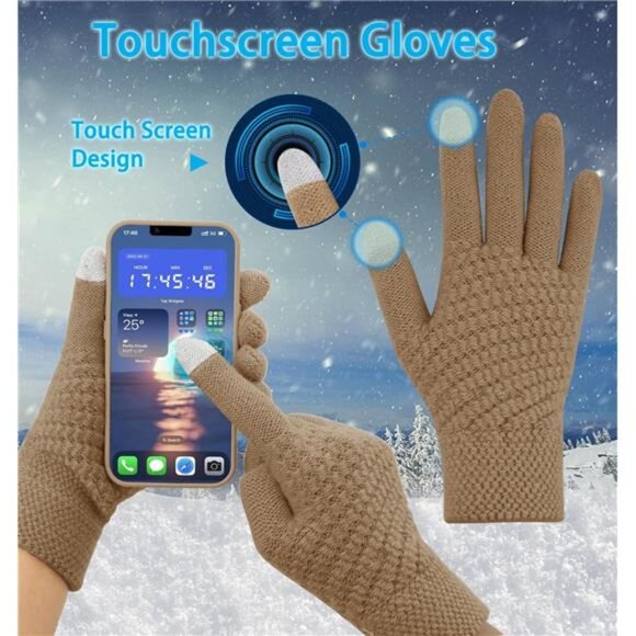 3pcs Women's Winter Beanie Hat Scarf and Touch Screen Gloves Set - Picture 3 of 5